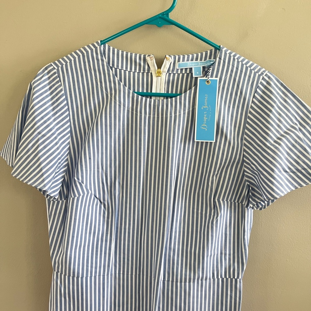 Draper James Embroidered Faux Wrap Dress Blue White Stripes Ruffle Size 6‎ - Picture 4 of 7
